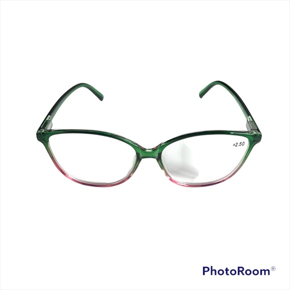 2.50 Reading Glasses Clear Lens Ombré Green Red Frame Oversized Cateye Designer - Picture 3 of 10